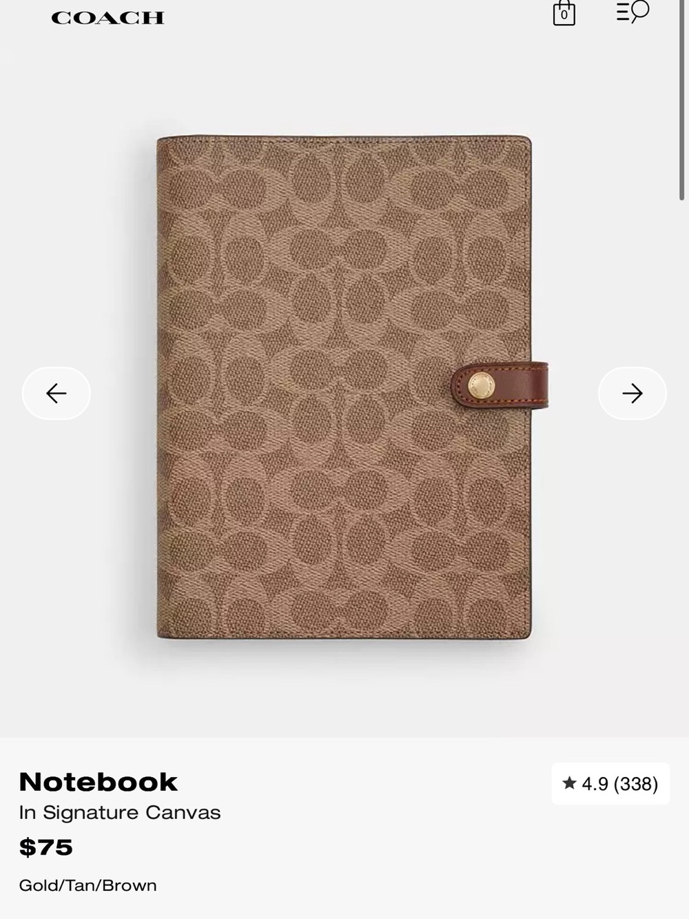 Coach Notebook In Signature Canvas
